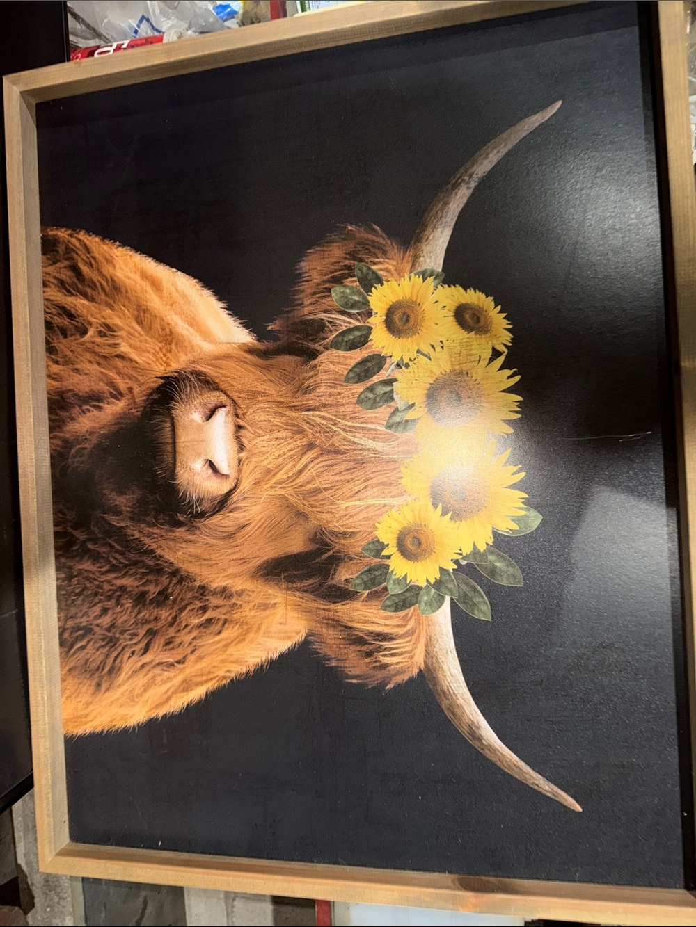 Sunflower Highland Cow Framed Wall Art